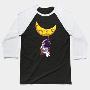 Astronaut Swing On The Moon Cartoon Baseball T-Shirt